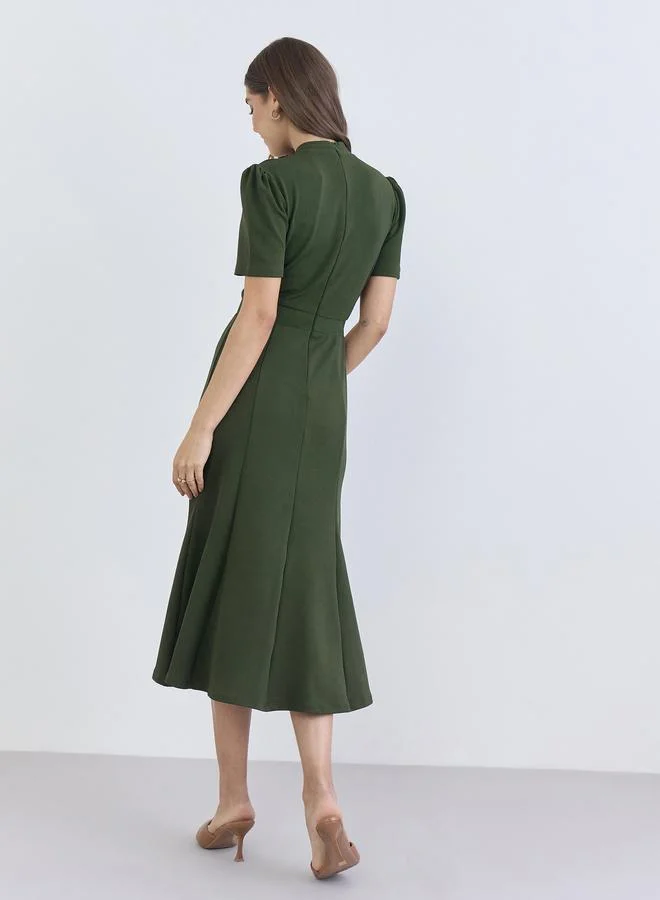 Styli  Women Olive Green A-Line Midi Dress for Women | Best Price UAE